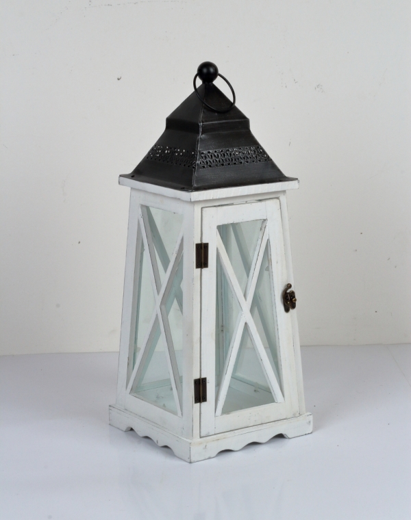 Dřevěná lucerna kónická bílá 54cm