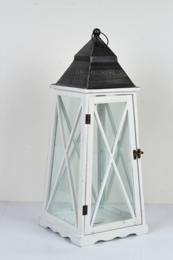 Dřevěná lucerna kónická bílá 77cm