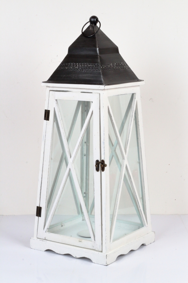 Dřevěná lucerna kónická bílá 77cm