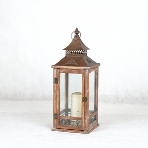 Dřevěná lucerna na svíčku velká 23x23x64cm
