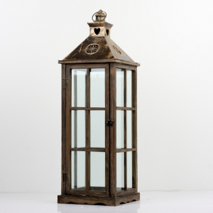 Dřevěná lucerna s kovovou střechou 81cm