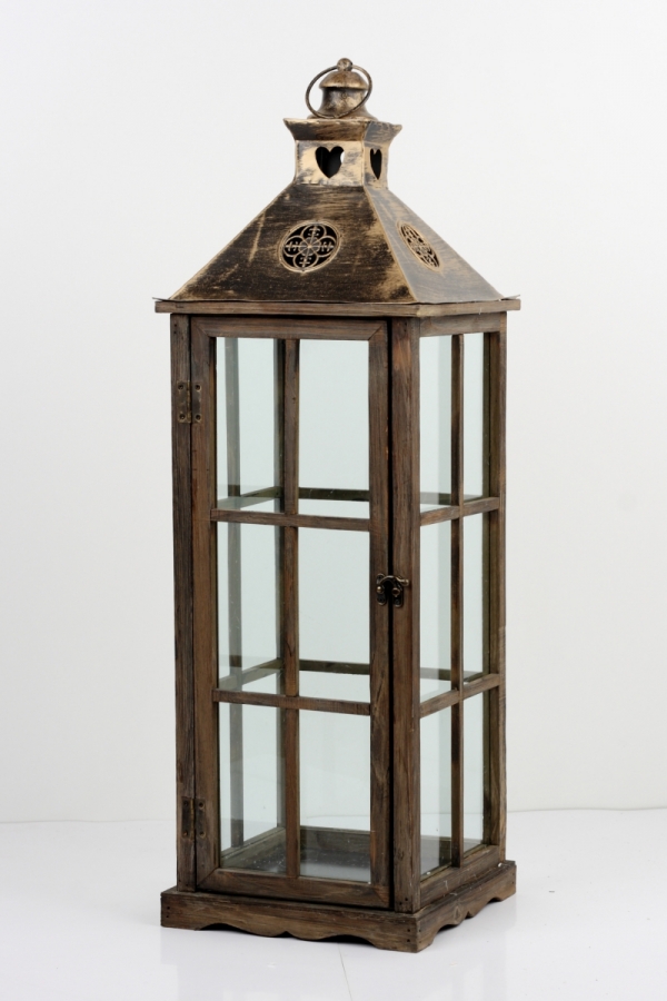 Dřevěná lucerna s kovovou střechou 81cm