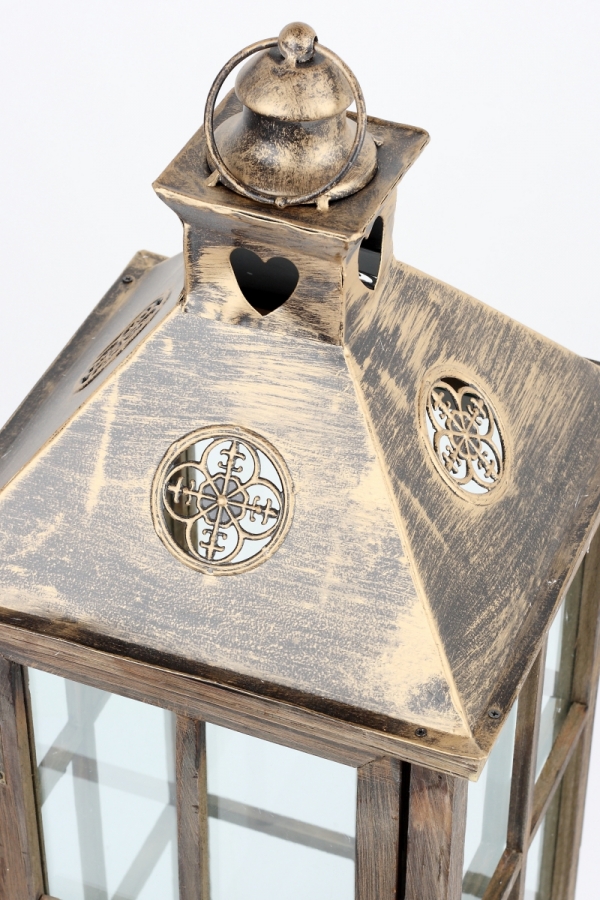 Dřevěná lucerna s kovovou střechou 81cm