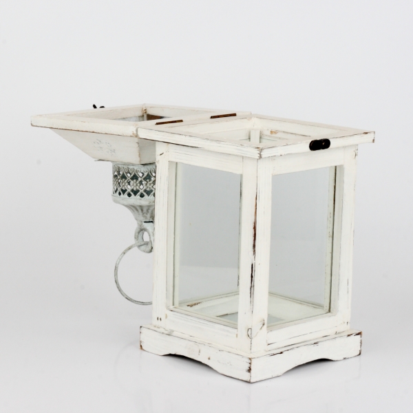 Dřevěná lucerna s kovovou stříškou 37cm