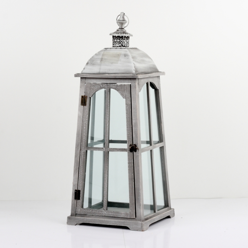 Dřevěná lucerna s šedou patinou 52cm