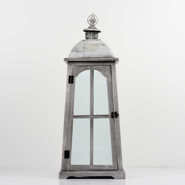 Dřevěná lucerna s šedou patinou 52cm