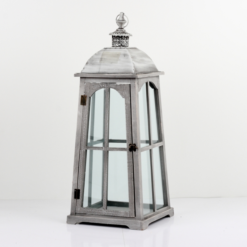 Dřevěná lucerna s šedou patinou 75cm