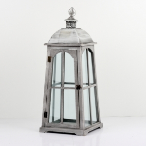 Dřevěná lucerna s šedou patinou 75cm 