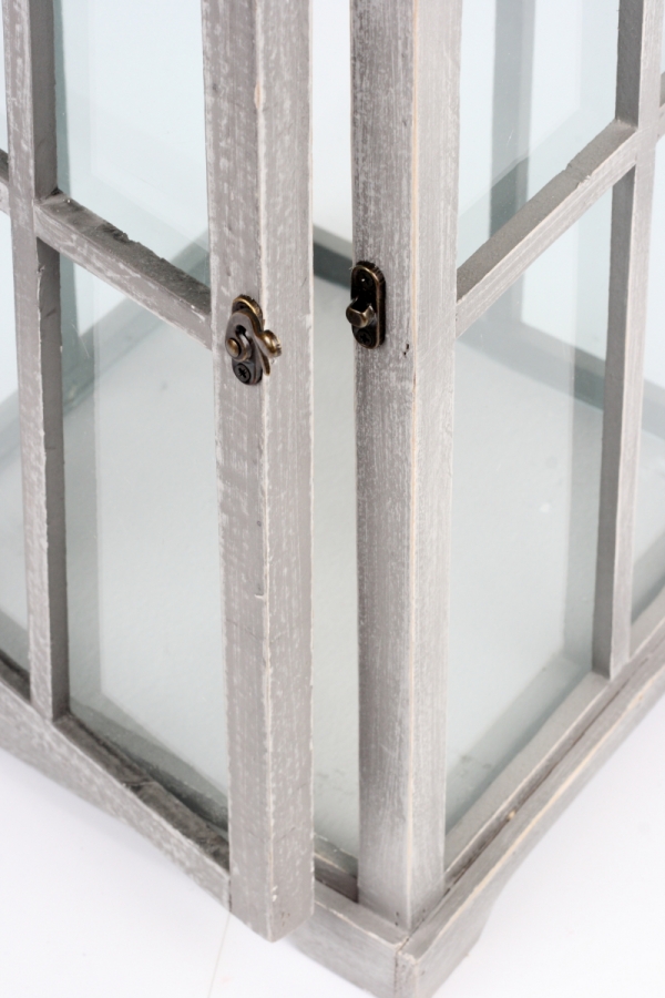 Dřevěná lucerna s šedou patinou 75cm