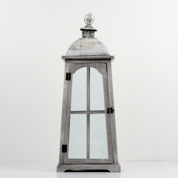 Dřevěná lucerna s šedou patinou 75cm