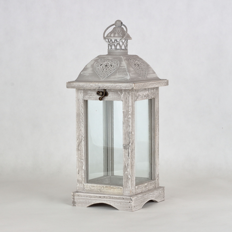 Dřevěná lucerna šedá 15,5x15,5x40cm 