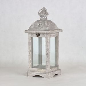 Dřevěná lucerna šedá 15,5x15,5x40cm 