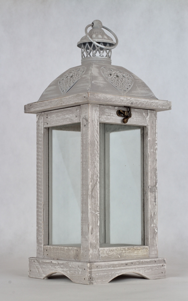 Dřevěná lucerna šedá 15,5x15,5x40cm 