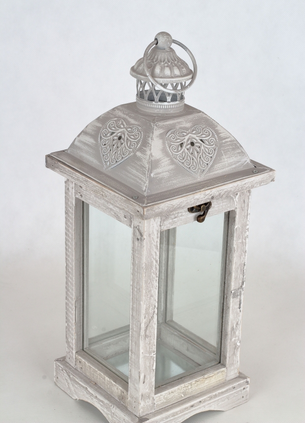 Dřevěná lucerna šedá 15,5x15,5x40cm 