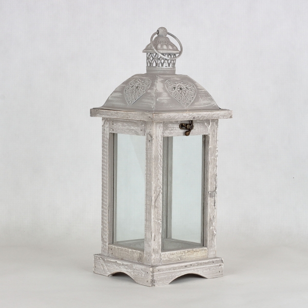 Dřevěná lucerna šedá 15,5x15,5x40cm 
