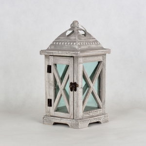 Dřevěná lucerna šedá 32cm 