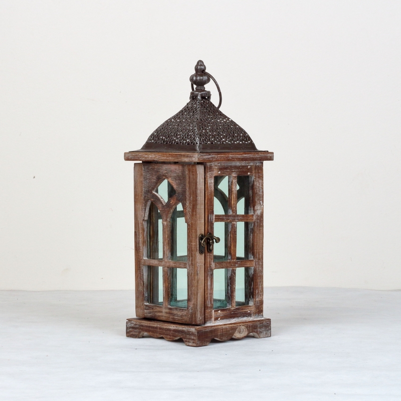 Dřevěná lucerna tmavá 39cm