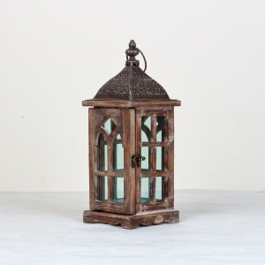 Dřevěná lucerna tmavá 39cm