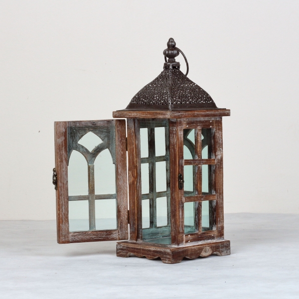 Dřevěná lucerna tmavá 39cm