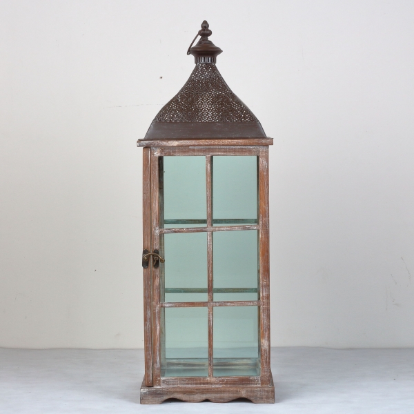 Dřevěná lucerna tmavá 79cm