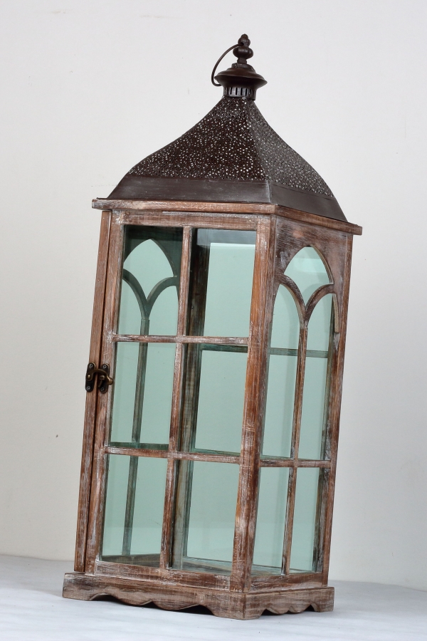 Dřevěná lucerna tmavá 79cm