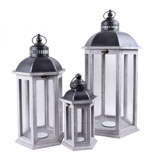 Dřevěná lucerna velká 35x35x73cm