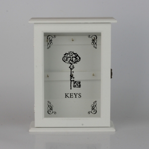 Dřevěná nástěnná skříňka na klíče bílá 30x21x9cm