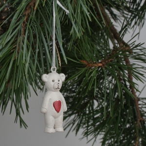 Dřevěná ozdoba na vánoční stromek bílý medvídek 4cm