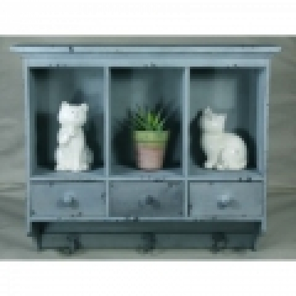 Dřevěná polička se šuplíky a háčky 51cm - vyřazeno