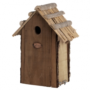 Dřevěná ptačí budka antik se slaměnou střechou