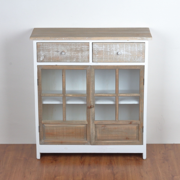 Dřevěná skříňka prosklená se dvěma šuplíky 83x90x32cm