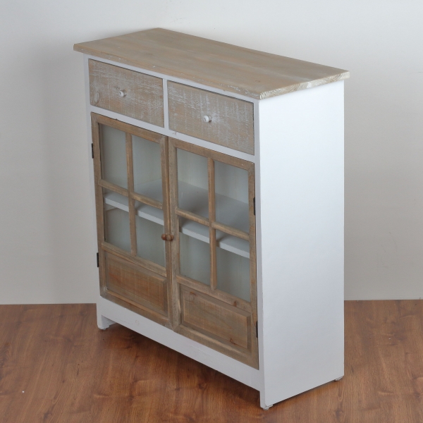 Dřevěná skříňka prosklená se dvěma šuplíky 83x90x32cm