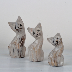 Dřevěná soška kočka 15/13/10cm (set 3ks)