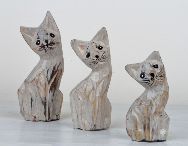 Dřevěná soška kočka 15/13/10cm (set 3ks)