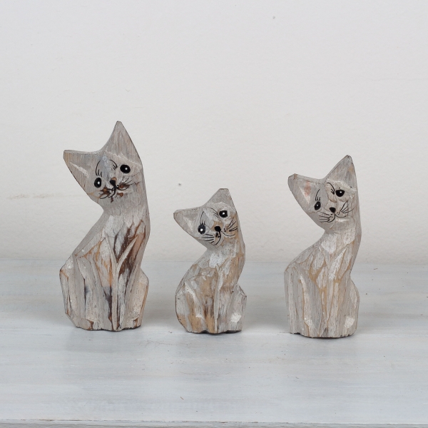 Dřevěná soška kočka 15/13/10cm (set 3ks)