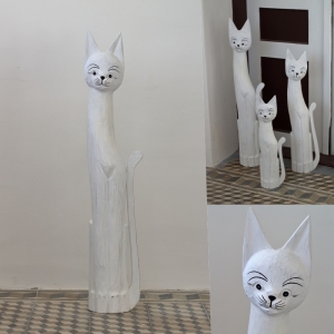 Dřevěná soška kočka bílá 100cm