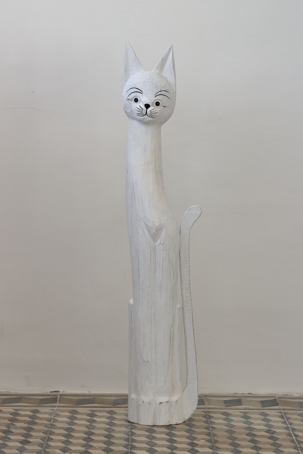 Dřevěná soška kočka bílá 100cm