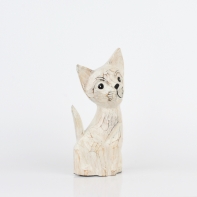 Dřevěná soška kočka bílá 25cm