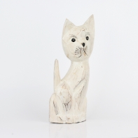 Dřevěná soška kočka bílá 35cm