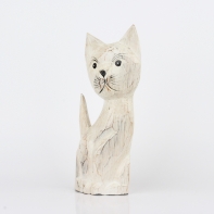 Dřevěná soška kočka bílá 35cm