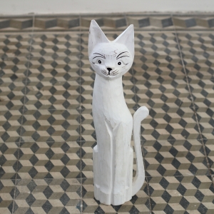 Dřevěná soška kočka bílá 60cm