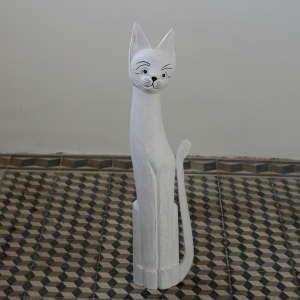 Dřevěná soška kočka bílá 80cm