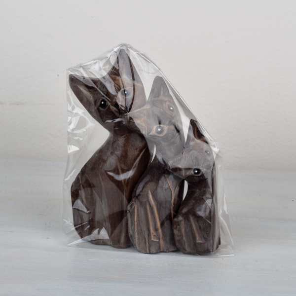 Dřevěná soška kočka hnědá 15/13/10cm (sada 3ks) 