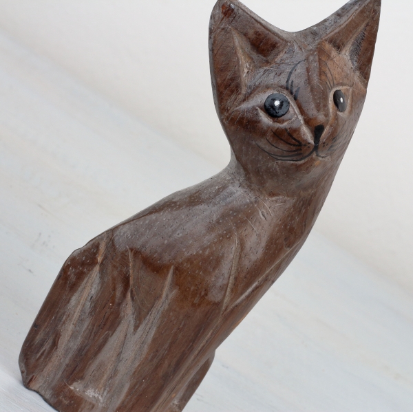 Dřevěná soška kočka hnědá 15/13/10cm (sada 3ks) 
