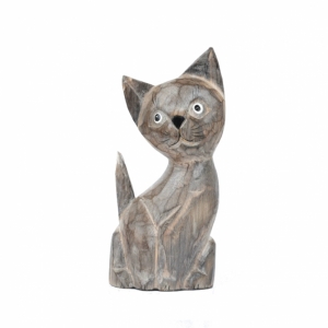 Dřevěná soška kočka šedá 25cm
