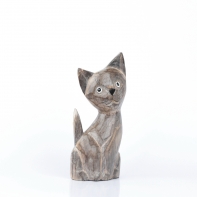 Dřevěná soška kočka šedá 25cm