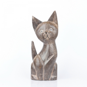 Dřevěná soška kočka šedá 35cm
