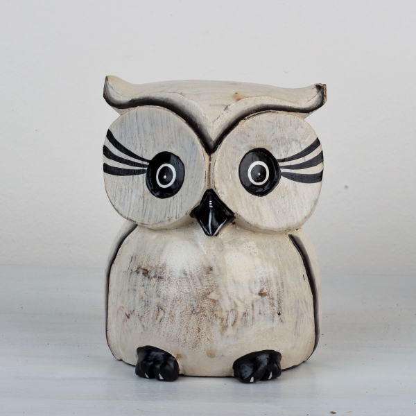 Dřevěná soška sova bílá 15/12/10cm (set 3ks)