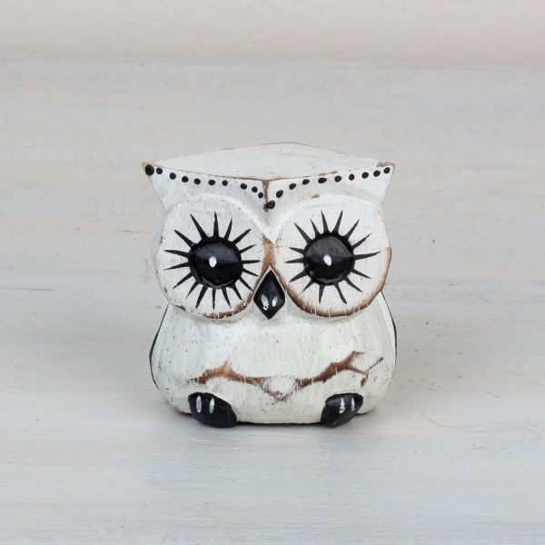 Dřevěná soška sova bílá 6/4/3cm (set 3ks)