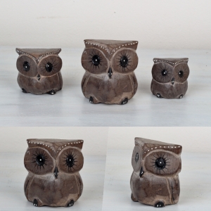 Dřevěná soška sova hnědá 8/7/6cm (set 3ks)